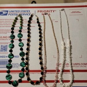 4ct Handmade Green, Black, Pink and White Beaded Women’s Necklace Set
